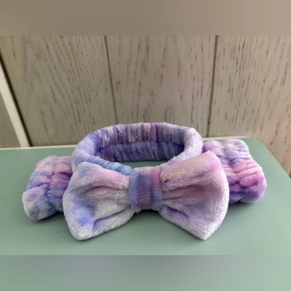 Fuzzy Plush Headband & Wrist Washband Scrunchies Cuffs Set
